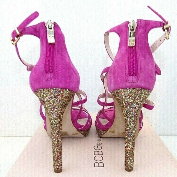 BCBG Montie Magenta Pink Suede Glitter 5" Stilettos Heels Women's Shoes Size 8.5 - Picture 4 of 5